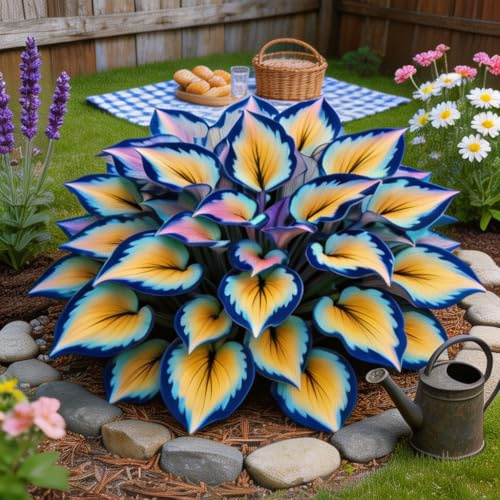 Regenbogenfarbene Hosta-Blumenzwiebeln zum Pflanzen, mehrjährig, ausgezeichnetes Display, eingetopft, pflegeleicht, 6 Blumenzwiebeln