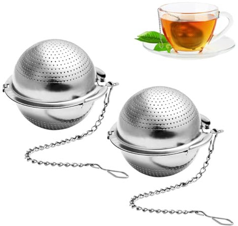 BESTONZON 2 Stück Teesieb 5 cm Teeei mit Kette 304 Edelstahl Teefilter für losen Tee und Mulling Gewürze