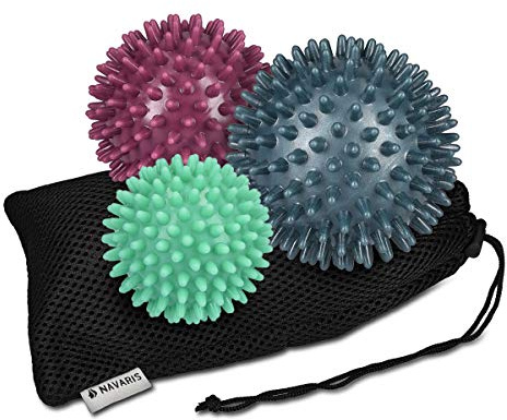 Navaris Pallina Massaggio Piedi - 3 Sfere a Riccio - Pallina Massaggio Muscolare - Palline per Piede Schiena Gambe - Terapia Trigger Point - 3 Misure Ø 6 7 8 cm