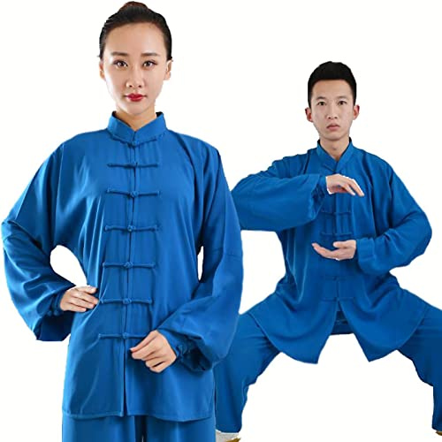 Kung Fu Vêtements Tai Chi Uniformes Kung FU Costume Arts Martiaux Costume Tenue Wing Chun pour Homme Et Femme,Blue-XL