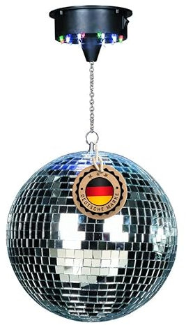 ETEC Professional DISCO20 Spiegelkugel 20cm Set mit LED Motor DISCOLIGHT BELEUCHTUNG Discokugel Disco Effekt Strahler silber batteriebetrieben mit 18 LEDs Partykeller DJ Club