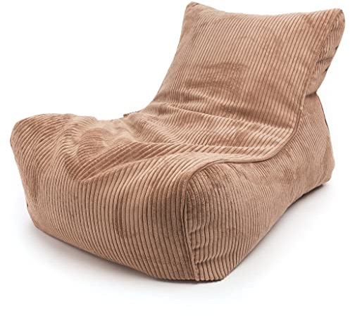 Ecopuf - Flavio puff - Velvet Chaise Longue - Varm puffstol med ficka och handtag - Inomhusfåtölj - Sittsäck med handtag - Material Corduroy - 80x60cm - Cappuccino