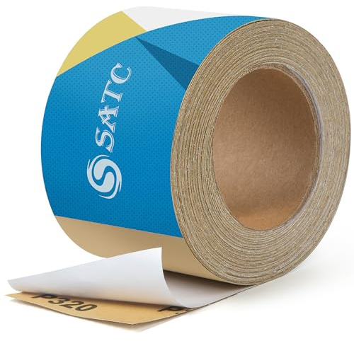 S SATC 320 Grit PSA Longboard Sandpaper 20 Yard Long Continuous Roll, 2-3/4 Wide Self Adhesive Stickyback Sanding Sheets for Automotive, Hand Sanding Blocks,Woodworking, Metal, Plastic
