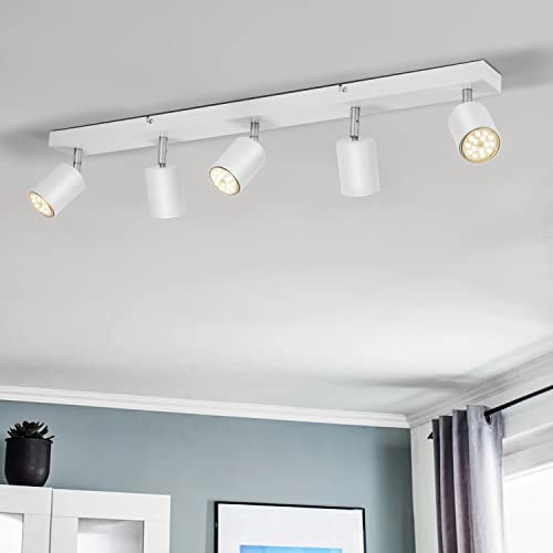 Gr4tec LED Ceiling Light Fitting 5 Way, Adjustable Spotlights Ceiling Lights White, Spotlight Bar Including 5 X GU10 Bulbs Natural White 4000K 550lm, Modern Kitchen Spot Lights for Hallway Bedroom
