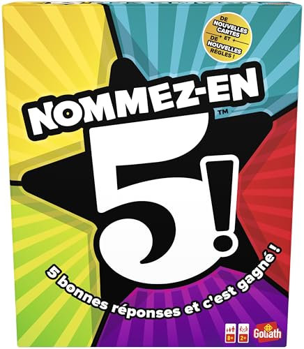Goliath - NOMMEZ-EN-5! - Jeu de Société Délirant dès 12 Ans - Jeu de Rapidité : A Vous De Trouver Vite 5 Réponses Seul ou en Equipe - A Jouer En Famille ou Entre Amis - A Partir de 2 Joueurs
