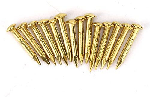 100 Pcs Brass Round Head Pins, 10mm Gold Panel Nails Small Escutcheon Pins Antique Upholstery Pins, for Wood Handmade Thread Pictures Furniture Hinge Hardware Accessories Fasteners