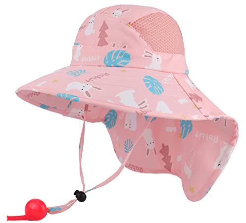 MK MATT KEELY Chapeau de Soleil Fille Réglable Large Bord Chapeau Bonnet de Plage d'été pour Enfants UPF 50+ avec Mentonnières Réglables
