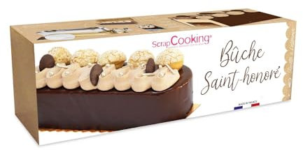 SCRAP COOKING ScrapCooking - Kit Bûche Saint-Honoré - Kit Pâtisserie Bûche de Noël avec Moule, Support & Boite de Transport - Avec Recette Bûche Chocolat, Vanille & Caramel Beurre Salé - 1898