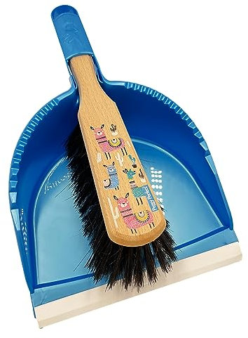Peggy Perfect Kehrgarnitur Kehrset mit Buchenholzbesen und Kunststoffschaufel im Lama Design. Wunderschöne Kehrgarnitur in der Farbe türkis. Handbesen mit Einer dichten Naturhaarmischung