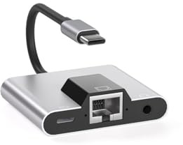 USB till ethernet-adapter, typ C till Ethernet USB C till 3,5 mm Audio PD snabbladdning LAN nätverksadapter