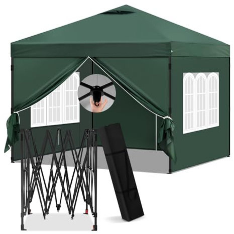 Laneetal Cenador 3x3m, Carpa Plegable para Exterior, Cenador con Paredes Laterales, Gazebo, Pabellón de Jardín para Camping, Pérgola Tienda de Fiestas, Carpa Impermeable,Verde
