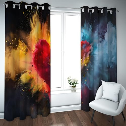 YUNART Mehrfarbige Verdunkelungsvorhänge für Schlafzimmer Wohnzimmer Romantisches Herz Splash Wolkendruck Wärmeisolierte Ösenvorhänge 2 Paneele 2X W180xL250cm