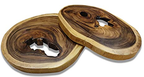 Suar Holz Baumscheibe - DIY Beistelltisch - Akazie Massivholz Tischplatte - Lampenplatte zum kreativen Selber Bauen in 3 Größen (40-50 cm)