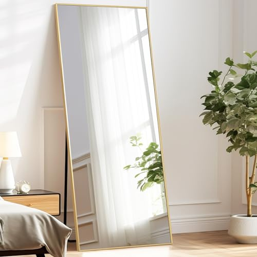 Melodieux Stor helkroppsspegel, 85 x 192 cm (35 x 72 tum) med stativ, sovrumsspegel, modern valvform, dekorativ spegel för sovrum, vardagsrum, guld