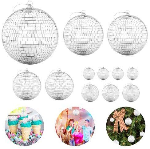 PacuM Mirror Disco Ball, 12 Pcs Disco Ball Decorations Hanging Glitterball Silver Reflective Mirror Balls for 70s 80s Disco Party Wedding Birthday Decoration(0.7/1.1/1.9/2.7/3.9 Inch)
