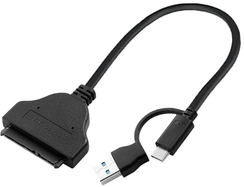 FANBLACK 2-in-1 SATA to USB Cable 0.75ft, USB-C/USB-A 3.0 to SATA III Hard Driver Adapter Compatible for 2.5 inch HDD and SSD External Converter(23cm)