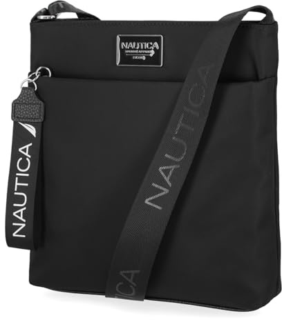 Nautica Women's Diver Nylon Small Women's Crossbody Bag Purse with Adjustable Shoulder Strap in Black Enamel