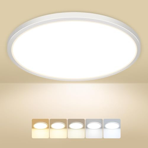 Peasur Deckenlampe LED Deckenleuchte Flach,5Farben-3000/3500/4000/5000/6500K,Wasserfest Badezimmer Lampe Decke,24W Modern Rund Lampe für bad flur schlafzimmer keller Wohnzimmer Büro,30 * 1.6cm