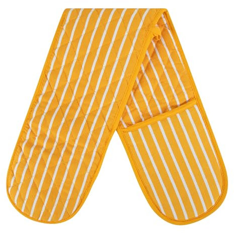 MOLLY MALOU® Guanti da forno doppi a righe da macellaio, trapuntati, resistenti, resistenti al calore, 18 x 90 cm (limone)