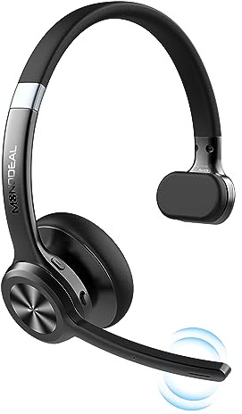 MONODEAL Bluetooth Headset mit Mikrofon, Wireless Kopfhörer mit Stummschalttaste, Geräuschunterdrückung für PC Büro Callcenter Zoom
