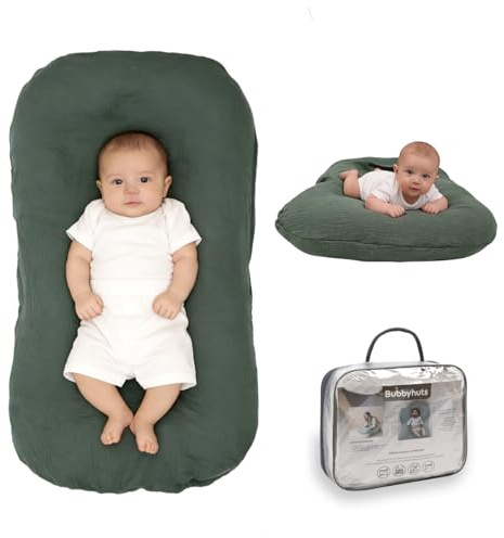 Bubbyhuts Baby Lounger - Snuggle Cozy Me Infant Lounger for Newborn 0-12 Months, Muslin Cover，Portable Breathable & Soft Baby Nest Lounger for Home and Travel - Moss