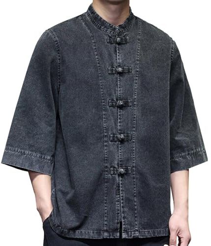 Generico Giubbino Jeans Uomo, Camicia Uomo Cotone Manica Lunga Regular Fit Casual Maglietta in Denim Top Moda Lavoro Camicie Elegante Taglie Forti Business Shirt Camicia Bianca Uomo per Il Lavoro