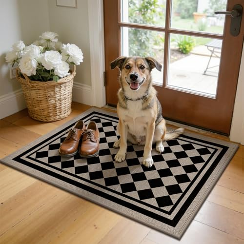 Enyhom Door Mats 60 x 90 cm Indoor, Non-slip Dirt Trapper Doormats Machine Washable Entrance Rug Absorbent Low Profile Floor Mat for Entryway Kitchen
