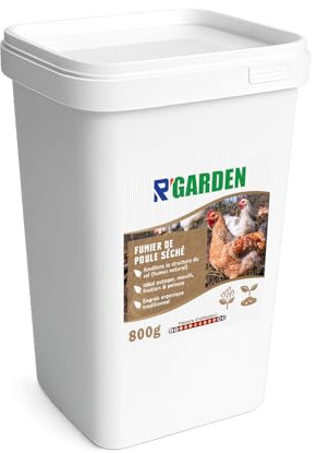 R’GARDEN – Fumier de Poule Séché – Amendement Organique du Sol 4-3-3 – Riche en Humus – Idéal Potager, Verger, Massifs & Pelouse – Utilisable en Agriculture Biologique (800g)
