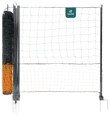 VOUNOT® 30m Chicken Netting Kit with Access Gate, Heavy-Duty PE Poultry Fence for Outdoor Enclosure, Double-Spike Posts, Suitable for Chickens, Ducks, Accessories Included, Orange