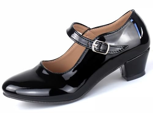 Scarpe Fenicottero Bambina Ballo Danza Sevillanas con Tacco Cinghia Regolabile, Suola Antiscivolo