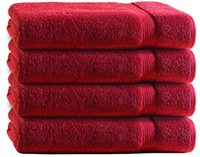 Class Home Collection Frottee Handtücher 50x100 cm – 4er Set Handtuch – Besonders weiche & saugfähige Handtücher aus 100% Baumwolle mit Aufhänger – Rot