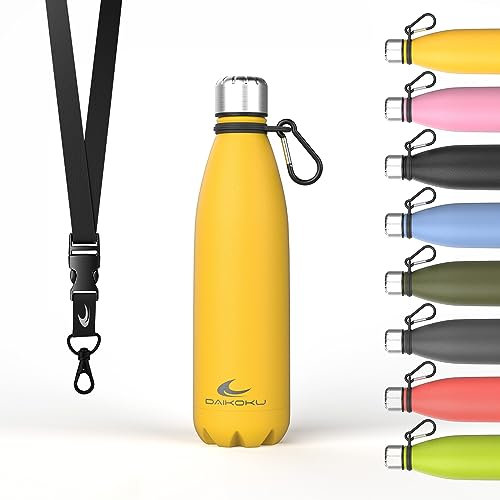 Daikoku - Bouteille d'Eau en Acier Inoxydable | Thermos Isotherme 500ml | Sans BPA | Etanche | Idéale pour le Sport, le Bureau, la Randonnée | Jaune | 500 ML
