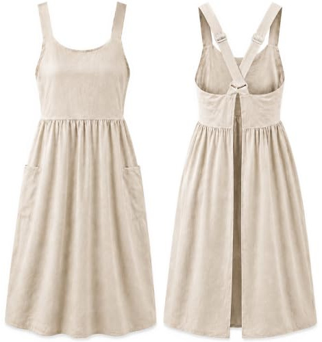 Uaussi Cotton Linen Apron Cross Back Work Apron for Women with Pockets Pinafore Dress X Cross Halter Apron for Baking Gardening