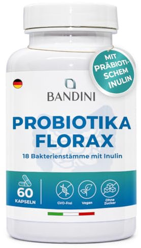 Bandini® FLORAX PROBIOTICS | Kulturkomplex | mit je 20 Milliarden KBE/g | 18 Bakterienstämme | Probiotika + Laktobazillen, Bifidobakterien | 60 Kapseln | 1 Kapsel/Tag für 2 Monate Versorgung