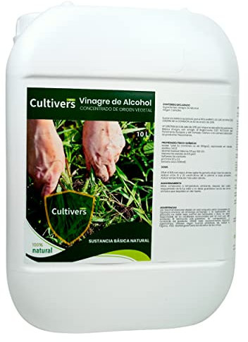 CULTIVERS Vinaigre alcoolique 20 L. 100% naturel. Éliminez les mauvaises herbes. Nettoyant pour système d'irrigation. Fongicide et bactéricide Régulateur naturel du pH.