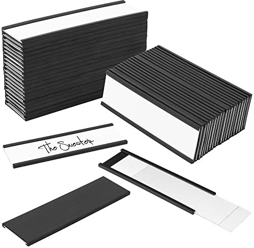 Meetory Magnetetiketten 30mm x 100mm, Etiketten Magnetisch, 20 Magnetschilder zum Beschriften, Etikettenhalter mit Papiereinlage Schutzfolie, Namensschilder für Metallregal Schließfach Whiteboard