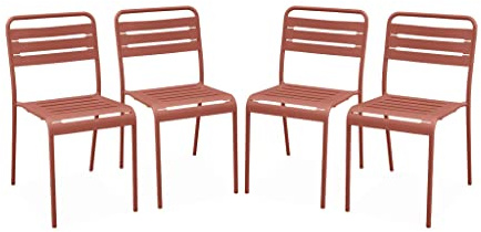 Alice's Garden - Lot de 4 chaises de Jardin Acier. 4 Places. Terracotta. Amelia. L44 x P52 x H79cm