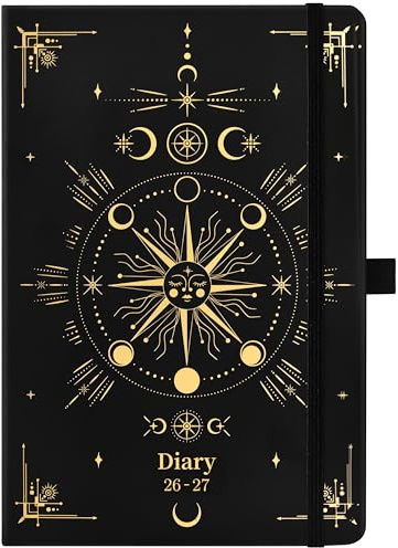 Academic Diary 2026-2027 - A5 Diary 2026-2027 Week to VIew from August 2026 to July 2027, with Pen Loop, 21.3 x 14.7 x 1.6 cm, phase of the moon