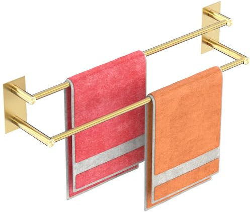 Strength Enemy Handtuchhalter Ohne Bohren, 59.5 cm Doppel Handtuchstange Selbstklebend Wandmontage, Bad Handtuchhalter aus 304 Gebürstet Edelstahl für Bad & KüChe, Rost & Kratzfest - Gold