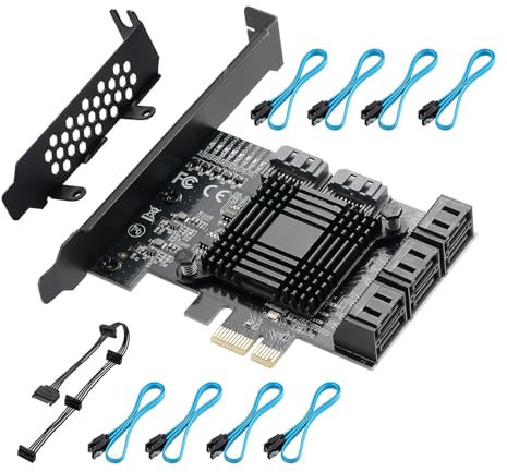 Tarjeta PCIE SATA de 8 Puertos Con Cables y Soporte de Perfil Bajo - Controlador de 6 Gbps, Tarjeta de Expansión