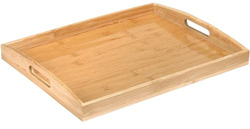 anshuke Bambus Serviertablett mit Griffen, Holz Tablett Küchentablett Servierplatte Frühstückstablett für Frühstück, Tee, Couchtisch, Küchen Deko Bett (50 x 35 x 4 cm)