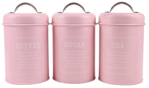 Barattoli di stoccaggio Barattoli da cucina in ferro Barattoli di caramelle Snack Scatole per alimenti Scatole per alimenti rosa Set ermetico di contenitori per tè, caffè e zucchero Cibo da cucina