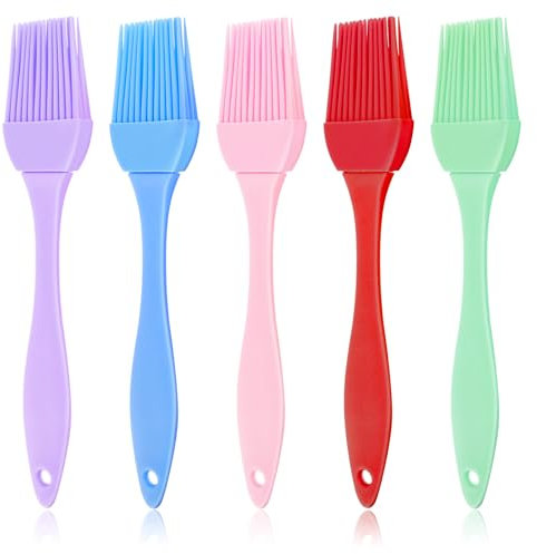 COMNICO 5 pennelli da pasticceria in silicone resistenti al calore per barbecue, olio, burro, burro vegetale, salsa, marinate, spazzola in gomma per cucinare grigliare cottura e spalmare utensili da