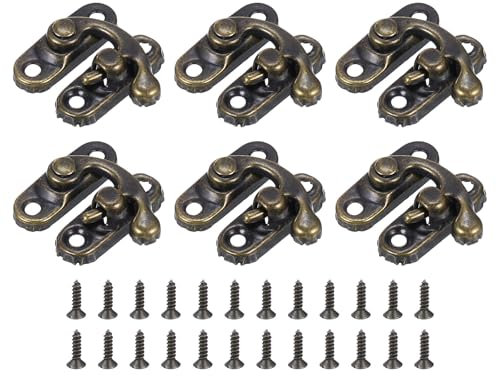 QUARKZMAN 6pz Vintage Serratura Chiavistello, 23 x 26mm Mini Chiavistello Braccio Oscillante Chiavistello Destro Gancio Chiavistello con Viti per Scatola Gioielli Valigia Cassetta, Bronzo