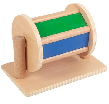 YATOSEEN Juguete Tambor Giratorio, Juguetes Montessori de Madera para Niños, Juguetes Sensoriales, Juguete Giratorio de Colores del arco Iris con Espejo y Campana, Juguetes de Aprendizaje