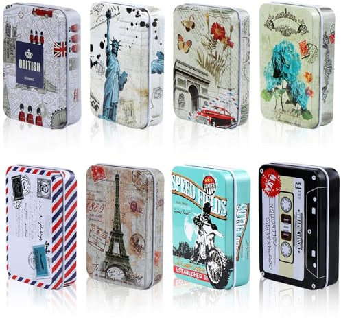 YWKJDDM Metalldosen, 8 Stück Rostfrei Metalldöschen, Kleinen Blechdosen mit Deckel Kleine Blechdosen Bunt für Süßigkeiten kleinen Gegenständen(9 x 6,5 x 2,5 cm)