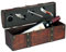 Set à vin sommelier dans une boîte en bois - Look coffre au trésor - Accessoires de bar 5 en 1 avec caisse à vin en bois - Set de décanteur en acier inoxydable avec couteau de sommelier, thermomètre à
