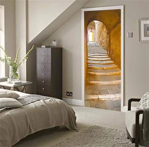 FLFK 3D Door Sticker Peel and Stick 85x215cm- Self-Adhesive Door Wraps Murals Wallpaper Poster Decals Tunnel Ladder Pattern for Bedroom Decor(2Pcs/Set)