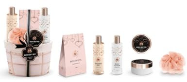 kit Set Bagno - Lozione Corpo 200 ml, Burro Corpo 30 ml, Cristalli da Bagno 100 ml, Gel Doccia 200 ml, Spugna in Omaggio idea regalo natale