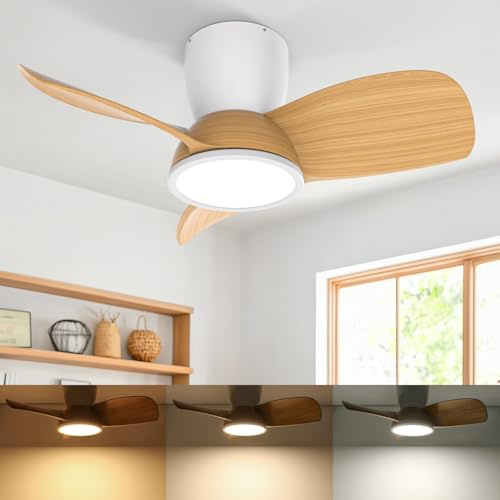 Ateroll Ventilador de Techo con Luz, Ø76CM, LED Regulable 3CCT (3000K-4000K-5000K), 1500LM Ventilador de Techo con Mando a Distancia, 6 Velocidades, Temporizador, Apto para Salón (Madera clara)